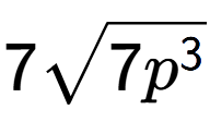 A LaTex expression showing 7square root of 7{p to the power of 3 }