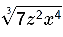 A LaTex expression showing 3-th root of 7{z to the power of 2 {x} to the power of 4 }