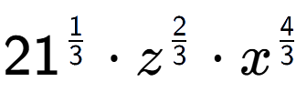 A LaTex expression showing 21 to the power of 1 over 3 times {z} to the power of 2 over 3 times {x} to the power of 4 over 3