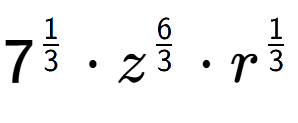 A LaTex expression showing 7 to the power of 1 over 3 times {z} to the power of 6 over 3 times r to the power of 1 over 3