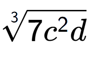A LaTex expression showing 3-th root of 7{c to the power of 2 d}