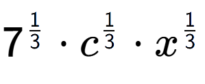 A LaTex expression showing 7 to the power of 1 over 3 times c to the power of 1 over 3 times x to the power of 1 over 3