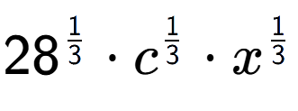 A LaTex expression showing 28 to the power of 1 over 3 times c to the power of 1 over 3 times x to the power of 1 over 3