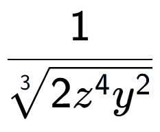 A LaTex expression showing 1 over 3-th root of 2{z to the power of 4{y to the power of 2 }}