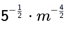 A LaTex expression showing 5 to the power of -1 over 2 times {m} to the power of -4 over 2