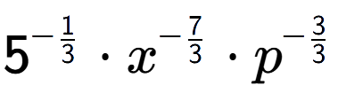 A LaTex expression showing 5 to the power of -1 over 3 times {x} to the power of -7 over 3 times {p} to the power of -3 over 3