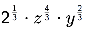A LaTex expression showing 2 to the power of 1 over 3 times {z} to the power of 4 over 3 times {y} to the power of 2 over 3