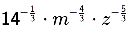 A LaTex expression showing 14 to the power of -1 over 3 times {m} to the power of -4 over 3 times {z} to the power of -5 over 3