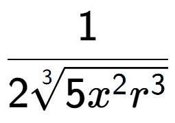 A LaTex expression showing 1 over 23-th root of 5{x to the power of 2{r to the power of 3 }}