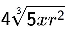 A LaTex expression showing 43-th root of 5x{r to the power of 2 }