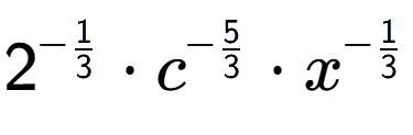 A LaTex expression showing 2 to the power of -1 over 3 times {c} to the power of -5 over 3 times x to the power of -1 over 3