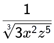 A LaTex expression showing 1 over 3-th root of 3{x to the power of 2{z to the power of 5 }}