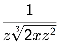 A LaTex expression showing 1 over z3-th root of 2x{z to the power of 2 }