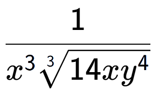 A LaTex expression showing 1 over {x to the power of 3 3-th root of 14x{y to the power of 4 }}