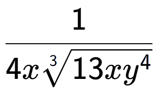 A LaTex expression showing 1 over 4x3-th root of 13x{y to the power of 4 }
