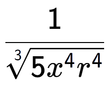 A LaTex expression showing 1 over 3-th root of 5{x to the power of 4{r to the power of 4 }}