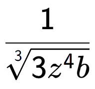 A LaTex expression showing 1 over 3-th root of 3{z to the power of 4b }