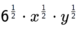 A LaTex expression showing 6 to the power of 1 over 2 times x to the power of 1 over 2 times y to the power of 1 over 2