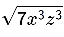 A LaTex expression showing square root of 7{x to the power of 3 {z} to the power of 3 }