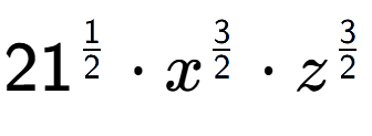 A LaTex expression showing 21 to the power of 1 over 2 times {x} to the power of 3 over 2 times {z} to the power of 3 over 2
