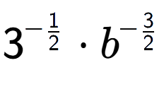 A LaTex expression showing 3 to the power of -1 over 2 times {b} to the power of -3 over 2