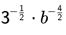 A LaTex expression showing 3 to the power of -1 over 2 times {b} to the power of -4 over 2