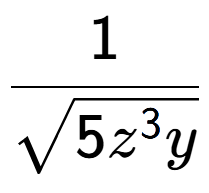 A LaTex expression showing 1 over square root of 5{z to the power of 3y }
