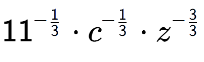 A LaTex expression showing 11 to the power of -1 over 3 times c to the power of -1 over 3 times {z} to the power of -3 over 3