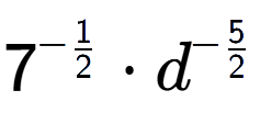 A LaTex expression showing 7 to the power of -1 over 2 times {d} to the power of -5 over 2