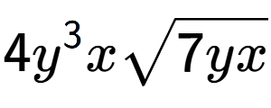 A LaTex expression showing 4{y} to the power of 3 xsquare root of 7yx