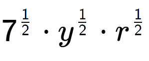 A LaTex expression showing 7 to the power of 1 over 2 times y to the power of 1 over 2 times r to the power of 1 over 2