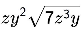 A LaTex expression showing z{y} to the power of 2 square root of 7{z to the power of 3 y}