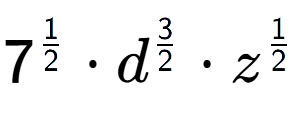 A LaTex expression showing 7 to the power of 1 over 2 times {d} to the power of 3 over 2 times z to the power of 1 over 2
