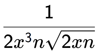 A LaTex expression showing 1 over 2{x to the power of 3 nsquare root of 2xn}