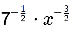 A LaTex expression showing 7 to the power of -1 over 2 times {x} to the power of -3 over 2