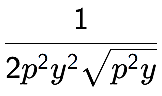 A LaTex expression showing 1 over 2{p to the power of 2 {y} to the power of 2 square root of {p to the power of 2 y}}