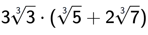 A LaTex expression showing 33-th root of 3 times (3-th root of 5 + 23-th root of 7)