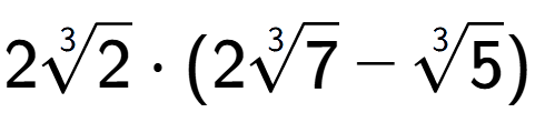 A LaTex expression showing 23-th root of 2 times (23-th root of 7 - 3-th root of 5)