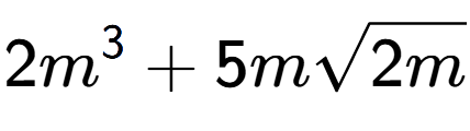 A LaTex expression showing 2{m} to the power of 3 + 5msquare root of 2m