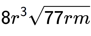 A LaTex expression showing 8{r} to the power of 3 square root of 77rm