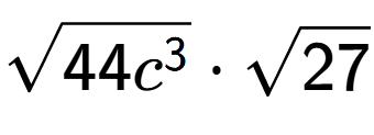 A LaTex expression showing square root of 44{c to the power of 3 } times square root of 27
