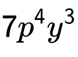 A LaTex expression showing 7{p} to the power of 4 {y} to the power of 3