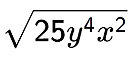 A LaTex expression showing square root of 25{y to the power of 4 {x} to the power of 2 }