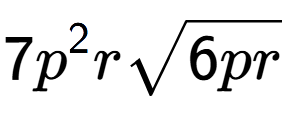 A LaTex expression showing 7{p} to the power of 2 rsquare root of 6pr