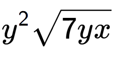 A LaTex expression showing {y} to the power of 2 square root of 7yx