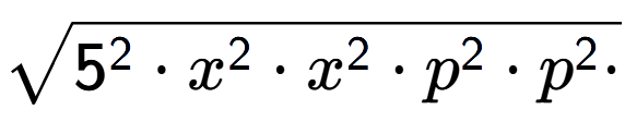 A LaTex expression showing square root of 5 to the power of 2 times x to the power of 2 times x to the power of 2 times p to the power of 2 times p to the power of 2 times