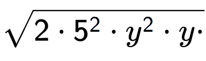 A LaTex expression showing square root of 2 times 5 to the power of 2 times y to the power of 2 times y times