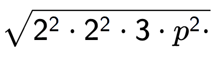 A LaTex expression showing square root of 2 to the power of 2 times 2 to the power of 2 times 3 times p to the power of 2 times