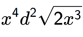 A LaTex expression showing {x} to the power of 4 {d} to the power of 2 square root of 2{x to the power of 3 }