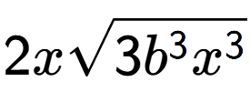 A LaTex expression showing 2xsquare root of 3{b to the power of 3 {x} to the power of 3 }